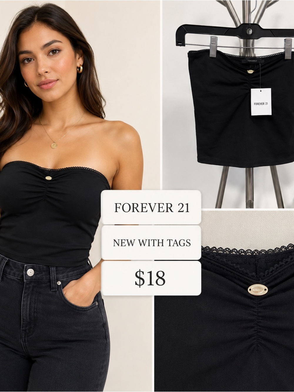 Forever 21 Black Strapless Ruched Crop Tube Top